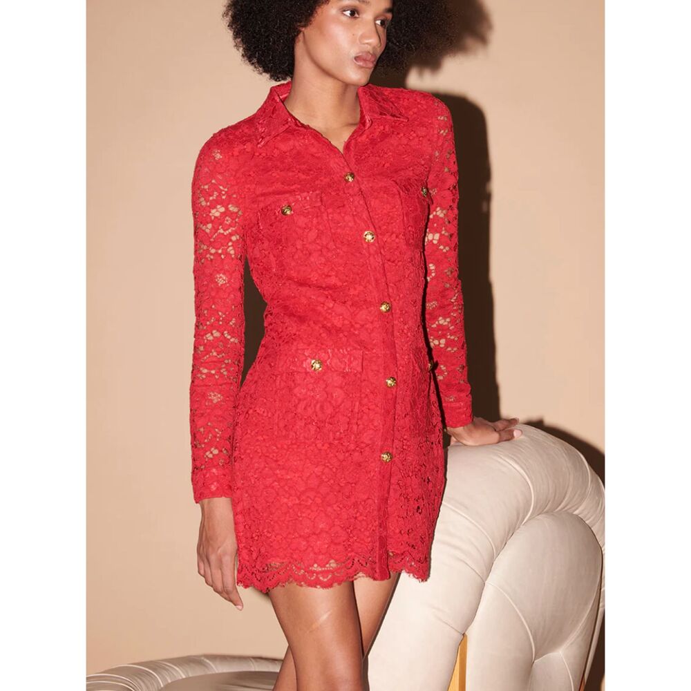 SAYLOR Luna Lace Button‎ Front Mini Dress Red Large
